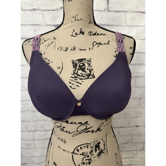 NATORI Size 38D Body‎ Double With Lace Full Fit Bra Purple Underwire Cups 136001 - Picture 1 of 10